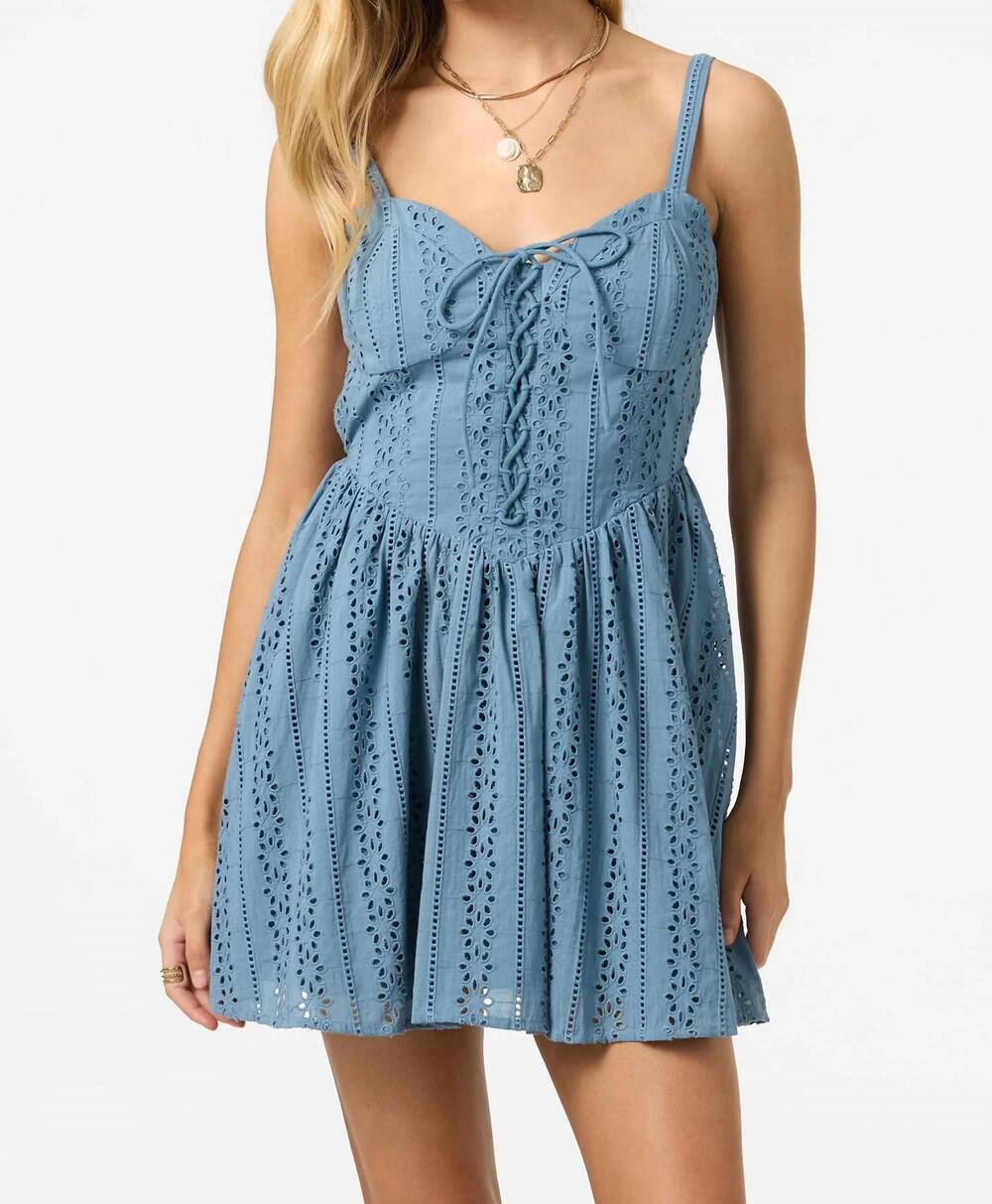 NEW O'NEILL camden eyelet mini dress in provincial blue